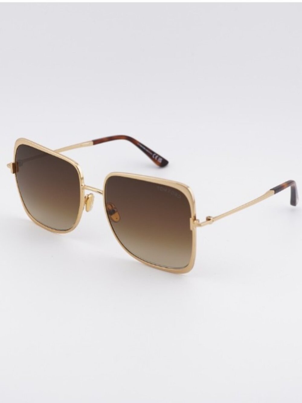 Tom Ford Tara FT1319 30F Sunglasses Shiny Deep Gold Square Frame, Brown Lenses